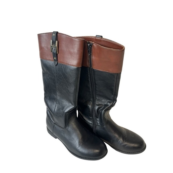 Tommy Hilfiger Vegan Andreah Charm Black & Brown Riding Boots Size 5 - Picture 4 of 5